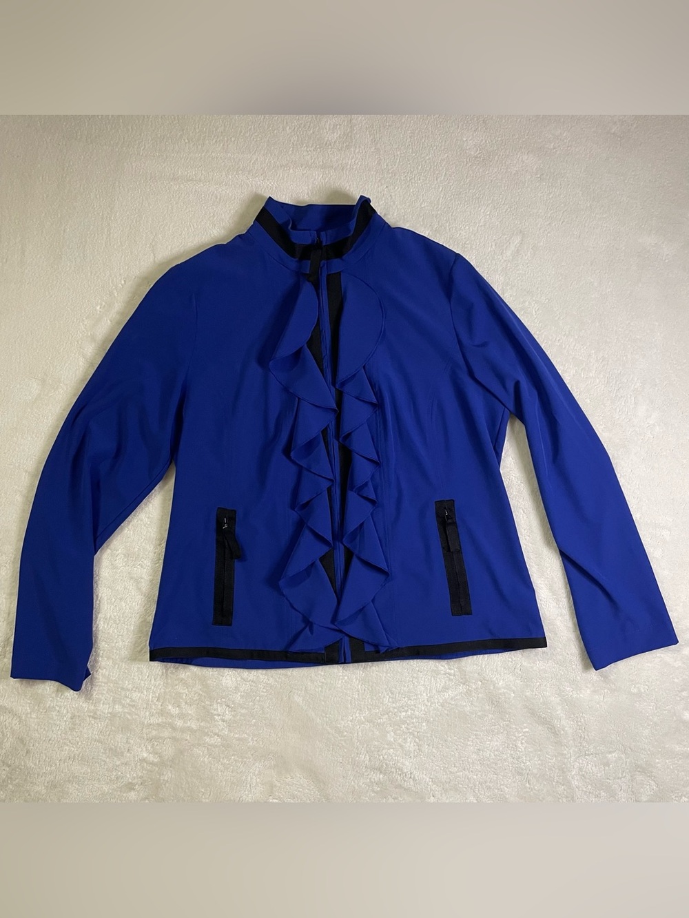 Zenergy by Chico’s Dark Blue Zip Up Ruffle Jacket size 1